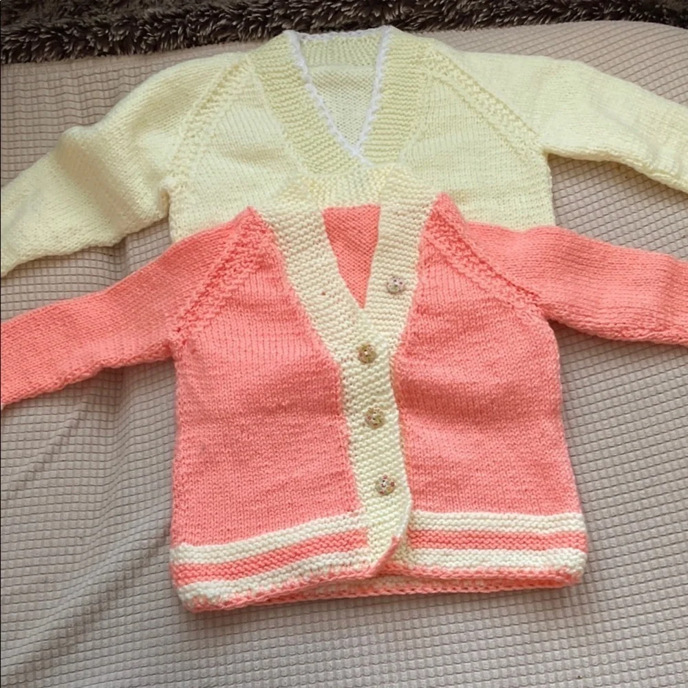 Handmade Knit Baby Cardigans in Yellow and Pink